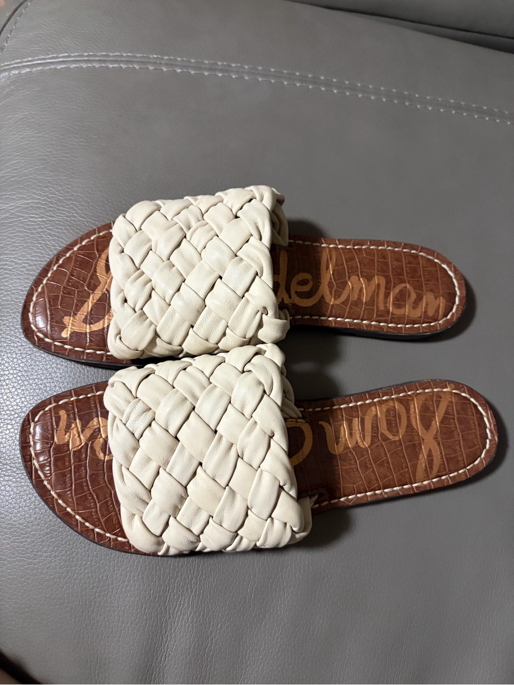 Sam Edelman Women's Griffin  Cream Woven Slide Sandals